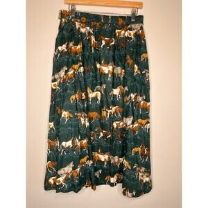 1990s Pam's Closet Equestrian Horses Derby Ranch Country Coquette Midi Skirt M